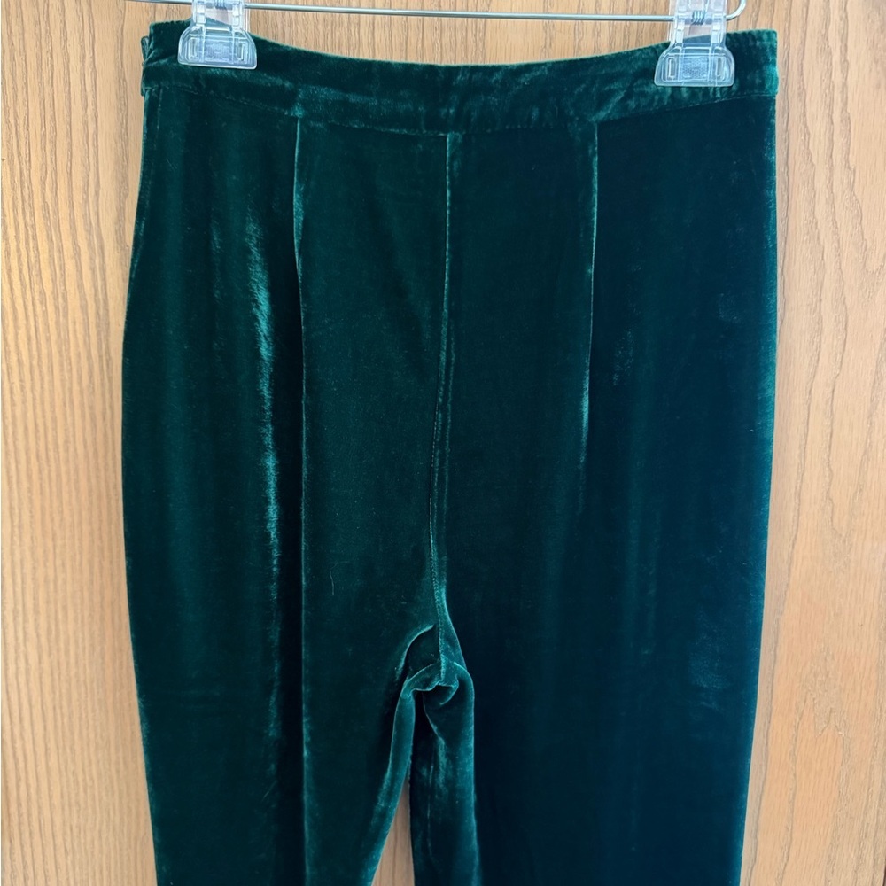 A. CALIN EUC Vintage-Inspired Green Velvet Wide-Leg Flare High Rise Pants Size S - Picture 7 of 11